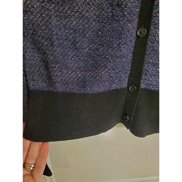 Women's LOFT Blue Silver Black Shimmer Sweater Button Up Cardigan | Size XS - Picture 4 of 8